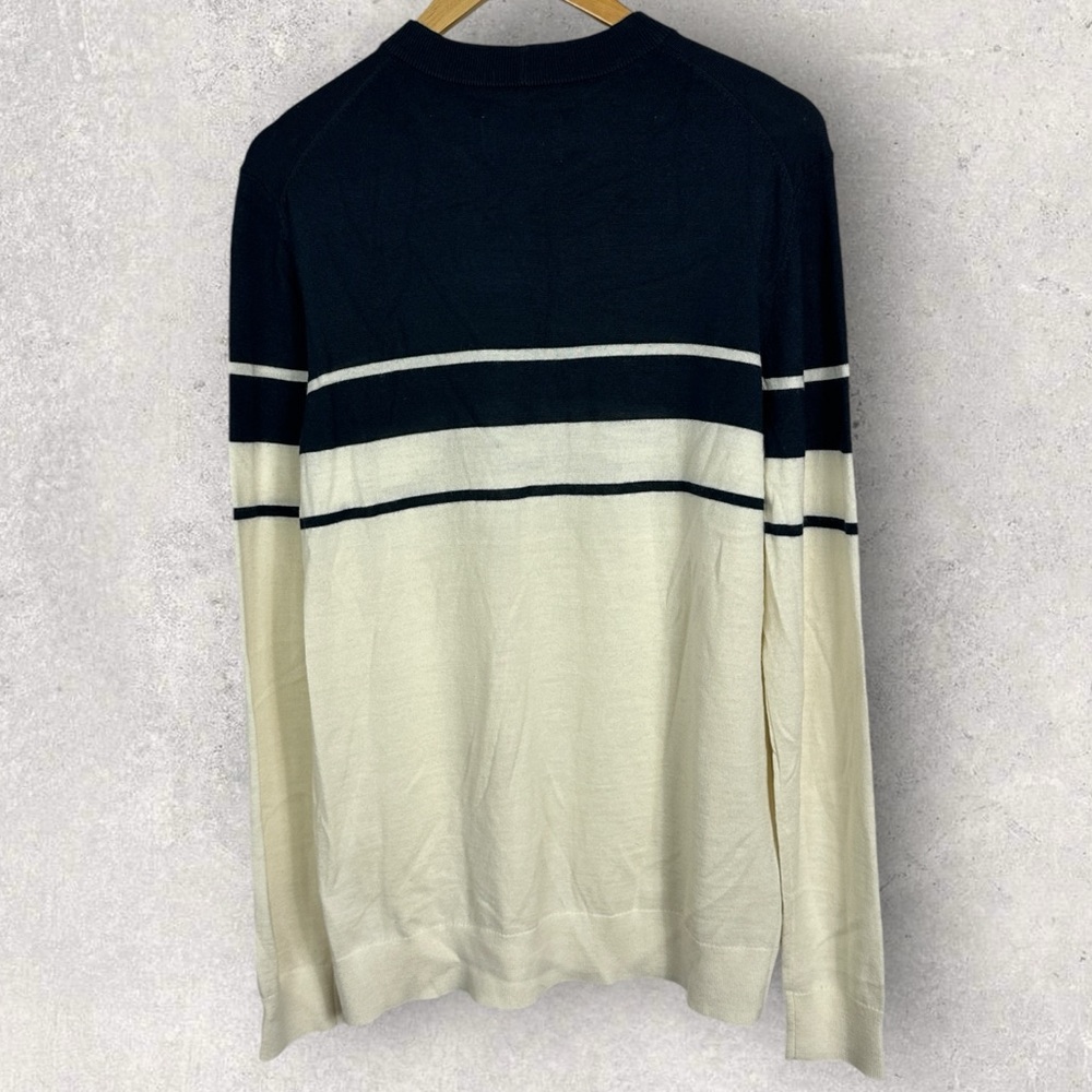 Samsoe Wool Blend Navy Blue White Sweater Mens Size Medium Colorblock Knit M NWT - Picture 13 of 13